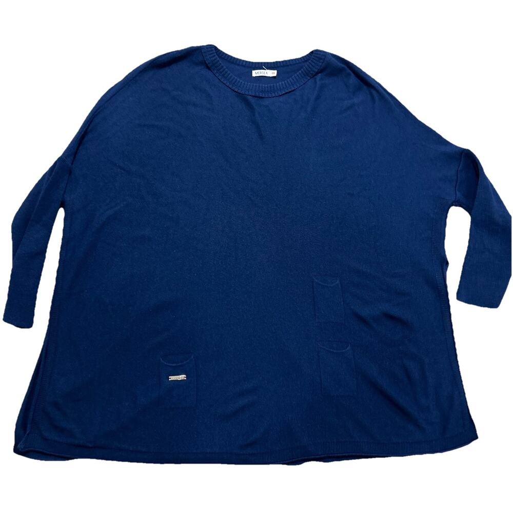 MERSEA Sweater Womens One Size Navy Oversized Poncho Dolman‎ Sleeves Pockets